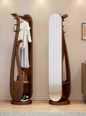 实穿衣二合一多功能全BYX身镜转角木衣帽架衣架落镜地挂式可旋转