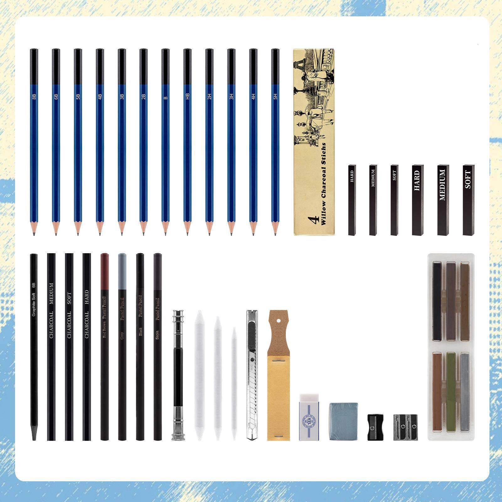 4素0件描铅装笔套画套装专业美术工具包文绘具40件素描用品