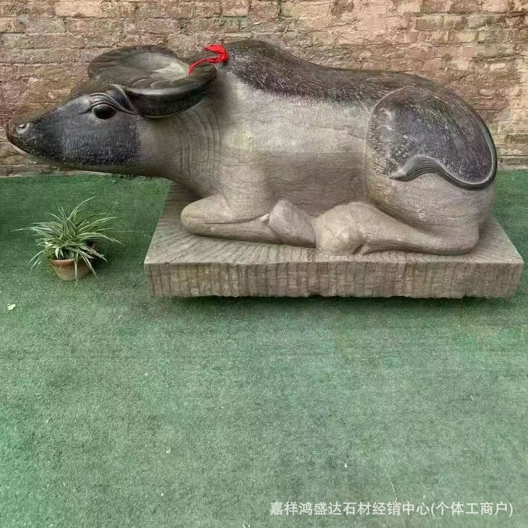 黑青石大卧牛石雕摆件家用门口庭院景观造景摆件园林动物雕刻摆件