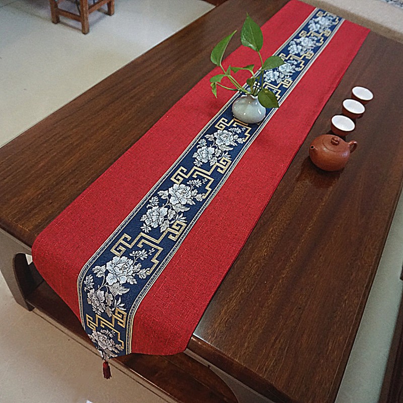 馨尚佳桌旗茶几旗中式桌巾现代简约棉麻布艺复古典茶几布纯色