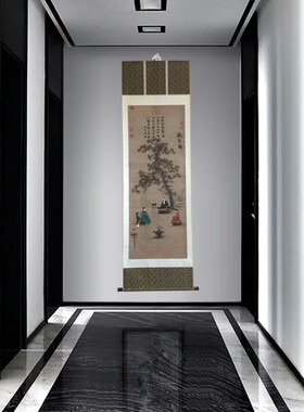 宋徽宗 听琴图 高清微喷仿制立轴装裱挂画装饰画檀木轴头装裱