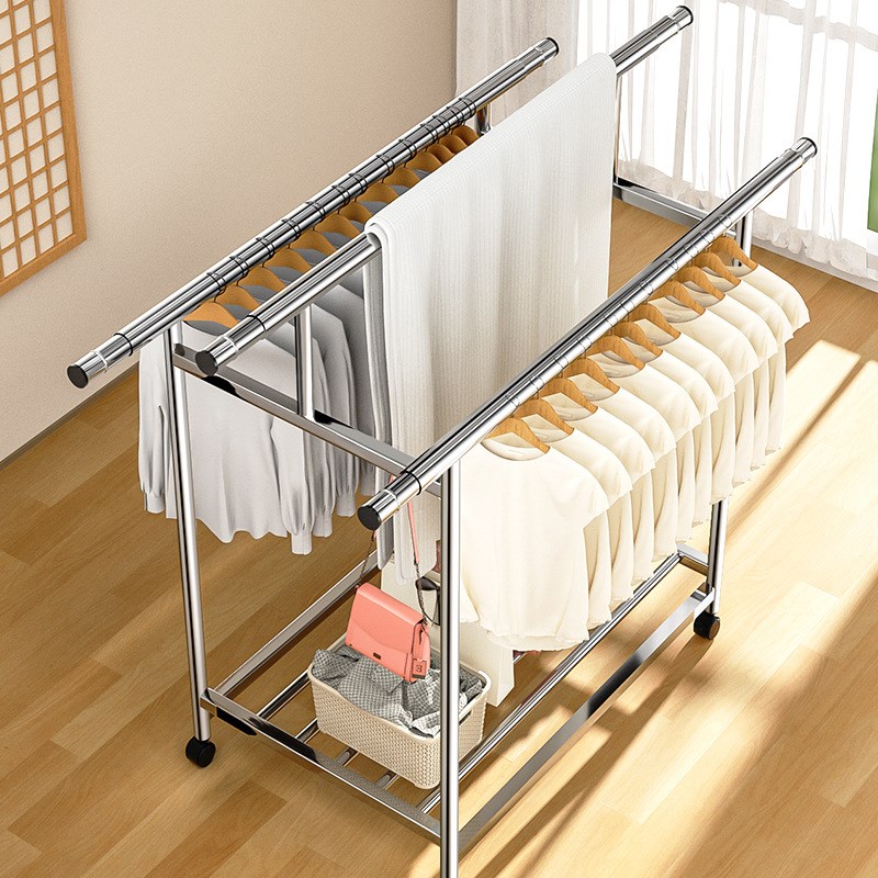 不锈钢折叠杆伸缩晒衣架落地防风钩挂衣架晾衣架家用阳台凉衣架