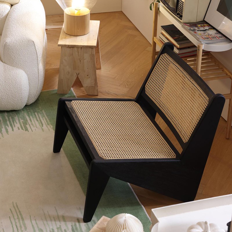 客厅单人沙发椅中古侘寂风藤编袋鼠椅实木民宿阳台家用休闲懒人椅