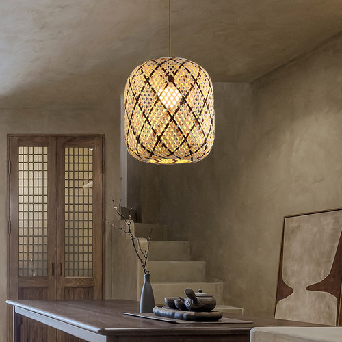 竹编灯笼编织吊灯侘寂风茶室走廊过道大厅民宿火锅店餐饮商铺灯具