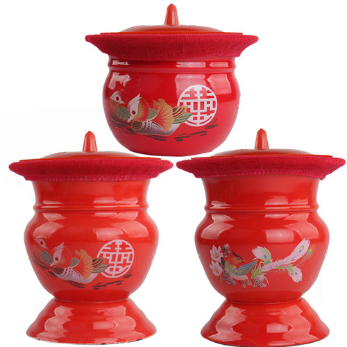 华科婚庆加厚幼儿痰盂搪瓷高脚痰盂儿童痰盂坐便器 带盖马起夜桶