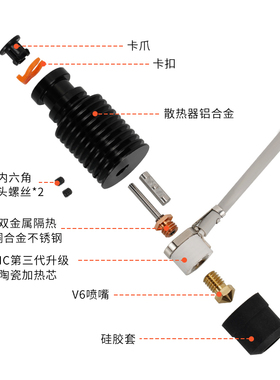 启庞3d打印机配件 VORON/Prus挤出头 CHC-V陶瓷热端 2V