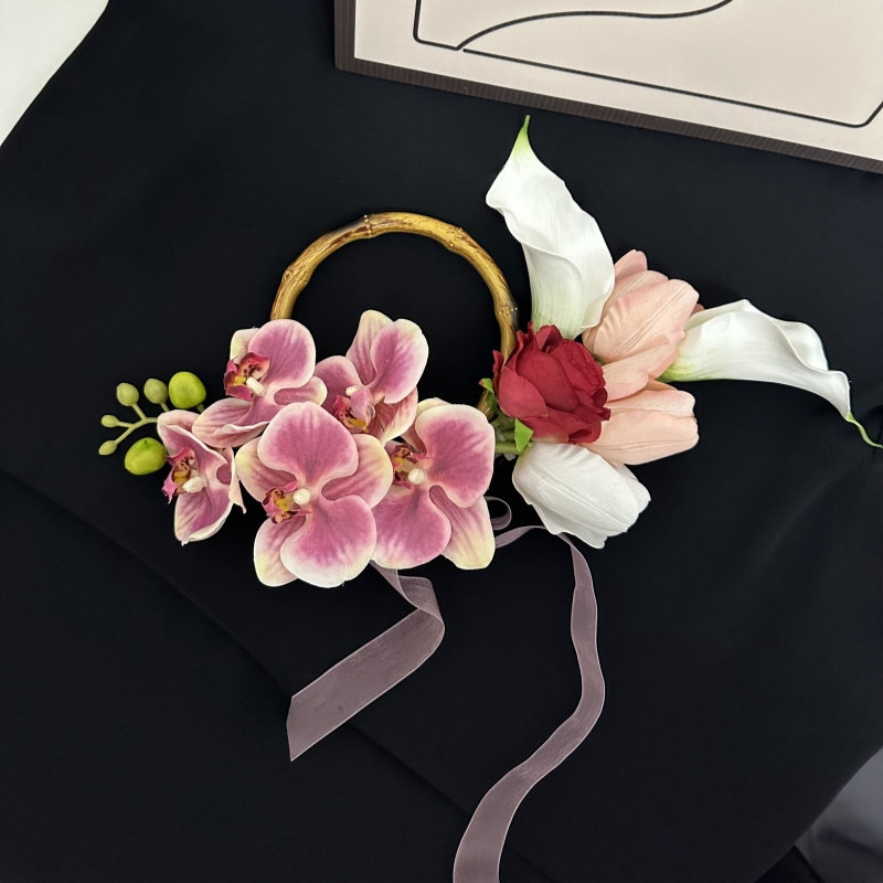 高级感竹环仿真手捧花 婚纱摄影拍照仿真花束 领证登记拍照手捧花