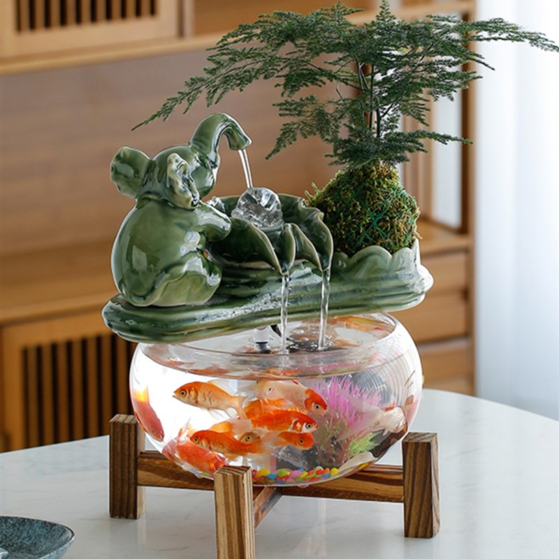 大象流水摆件开业送礼办公室前台装饰品小型鱼缸招财水循环养鱼盆