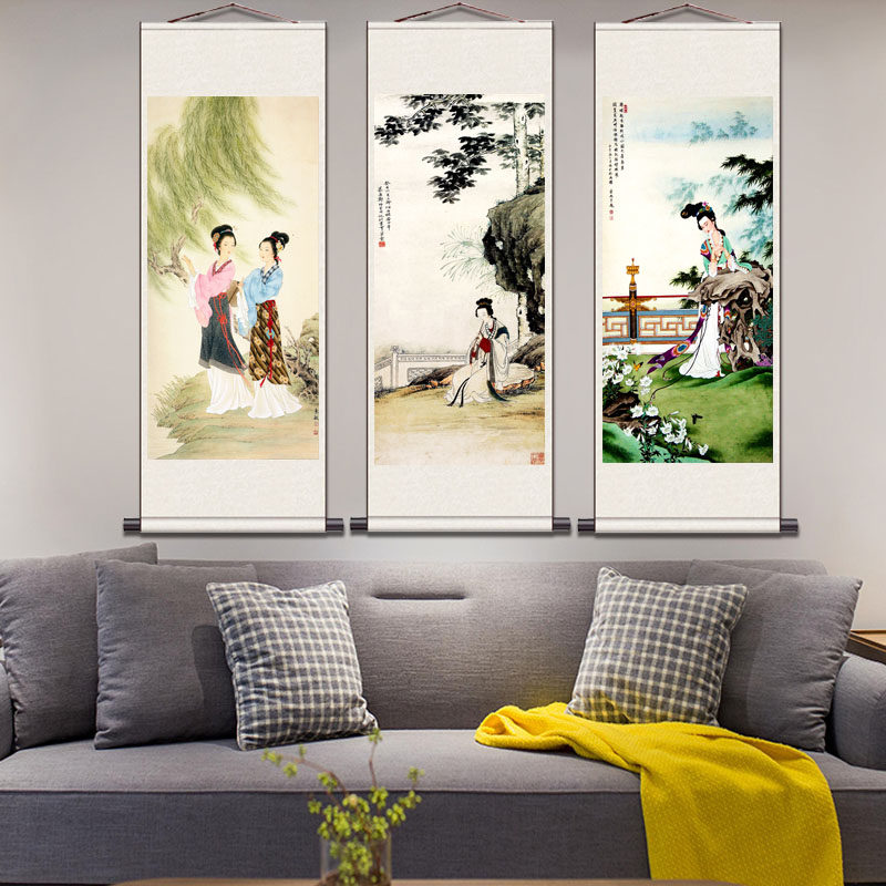 古典美女人物工笔画仕女画国画茶楼会所装饰画卧室卷轴挂画美人画