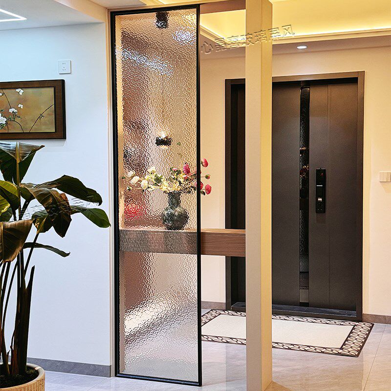 入户玄关超白油画水波纹艺术玻璃隔断屏风客厅卧室卫生间干区半墙