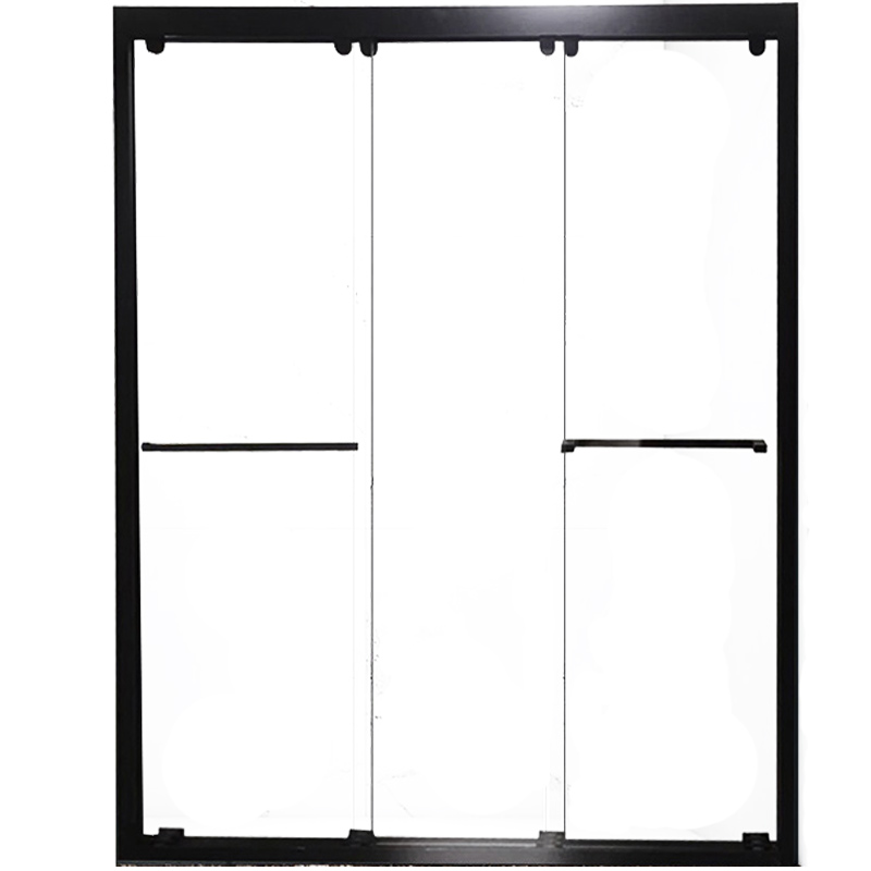 上海三联动淋浴房一字形三门钢化玻璃推拉移门定制小浴室简易隔断