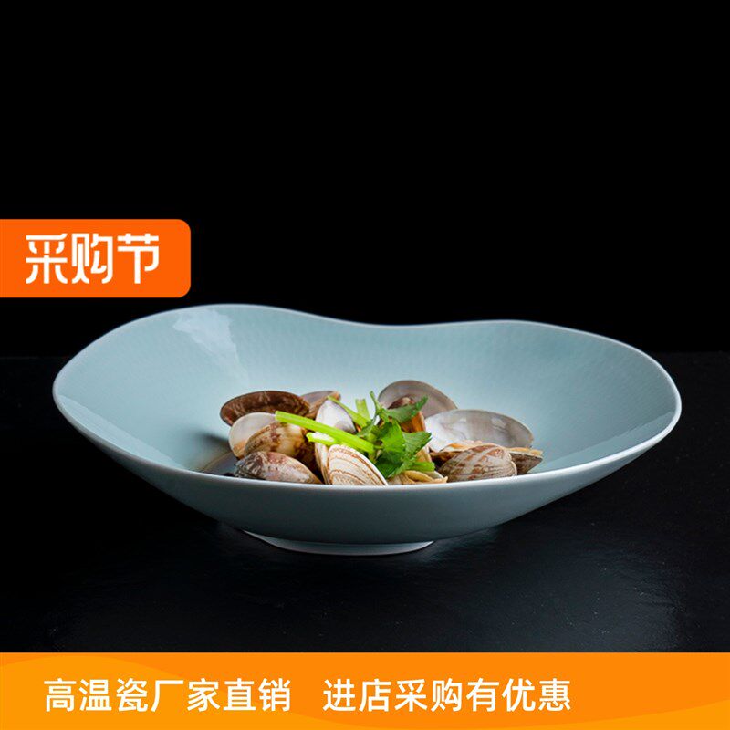 新款创意异形炒菜盘家用酒店沙拉碗精致点心盘子影青瓷意境菜餐具
