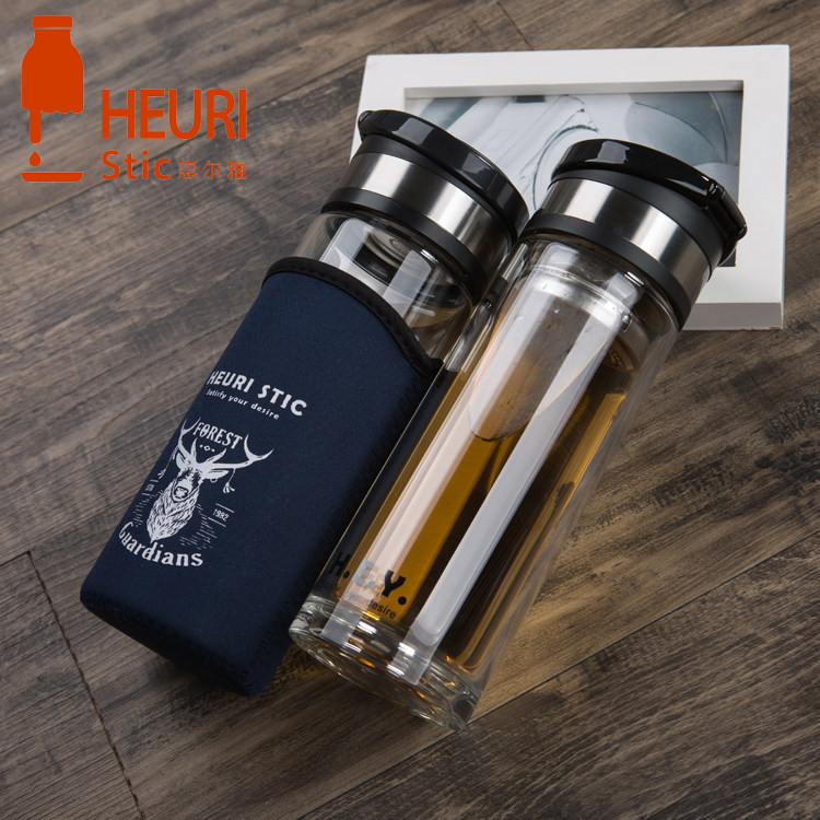 惠尔雅单层/双层玻璃杯杯子泡茶杯茶缸子带盖防漏男女水杯大容量