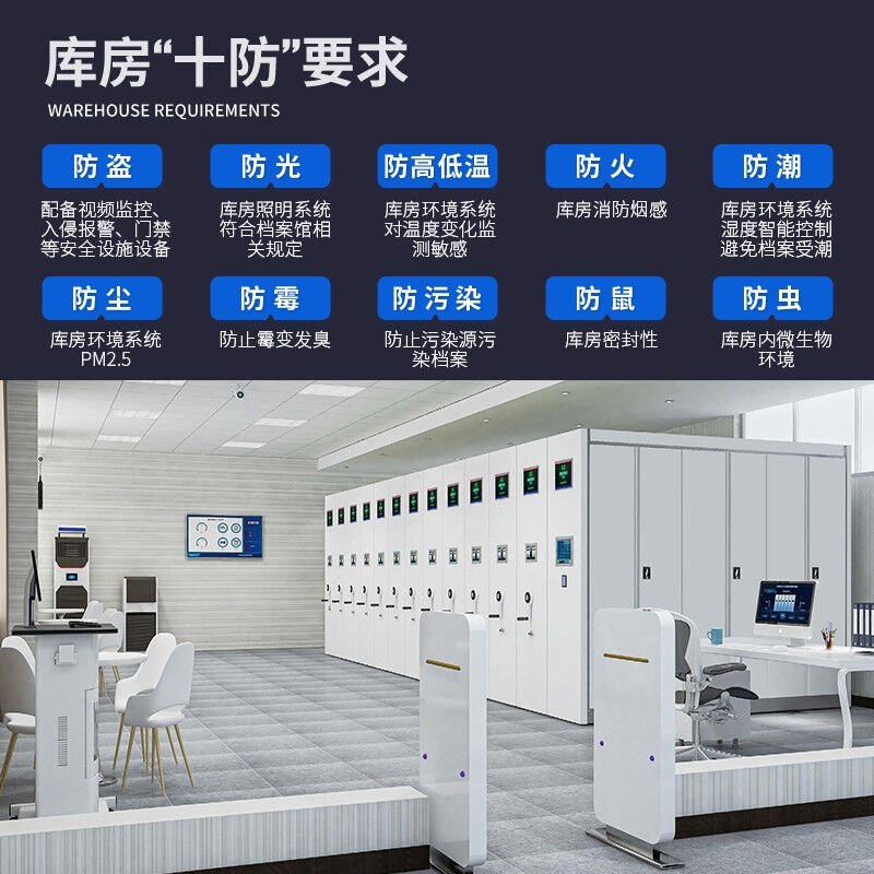 智慧档案库密集架恒温恒湿防尘智能档案室十防RFID档案管理密集柜