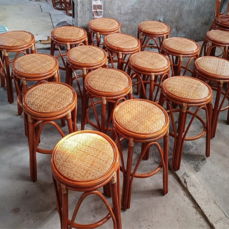 圆凳子藤艺天然真藤编织圆凳子矮凳家用餐椅子酒店茶楼可叠放藤椅