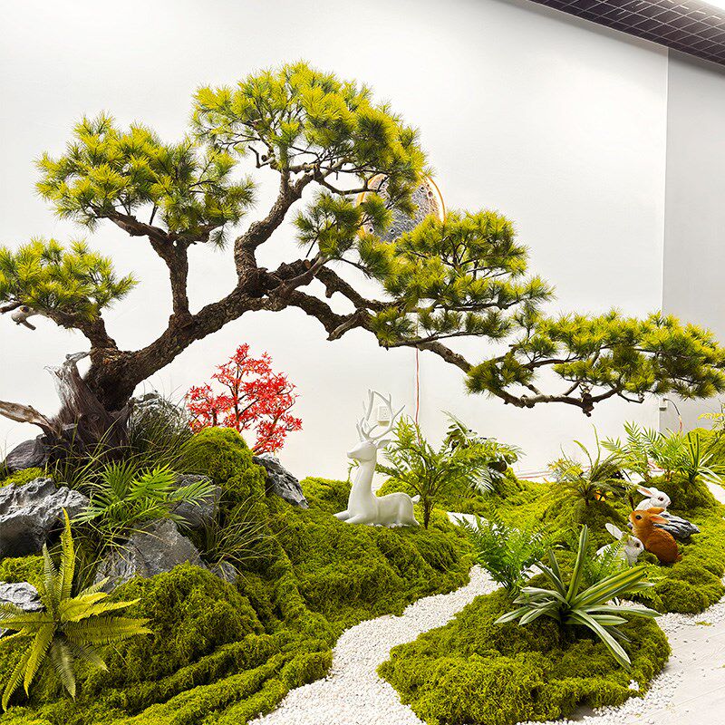 仿真松树绿植景观迎客松树大型罗汉松美人松盆景摆件酒店展厅装饰