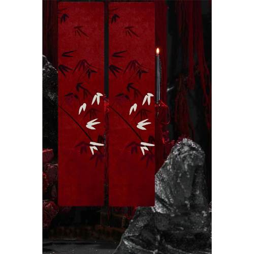 中式竹挂布条幅结婚婚房女方晨袍拍摄背景装饰客厅户内外彩色布置