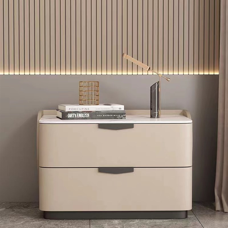 新款床头柜实木卧室简约现代创意岩板床边柜奶油风极简边柜免安装