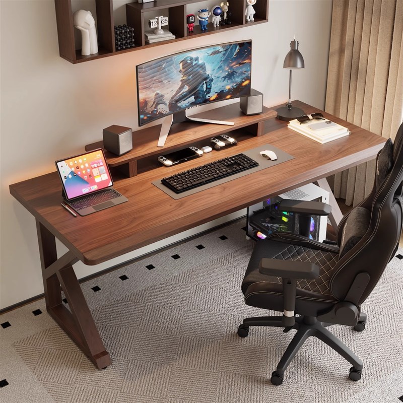 全实木双人电脑桌台式飘窗小型家用卧室电竞桌子学习写字办公书桌