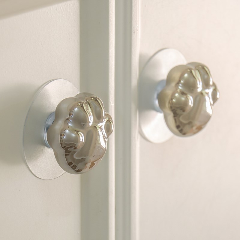 法式可爱猫爪柜门拉手免打孔定制衣柜柜子抽屉把手免钉贴陶瓷