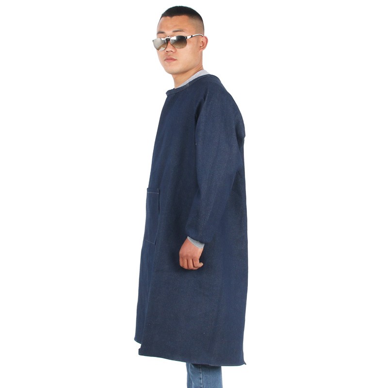 劳保牛仔反穿衣汽修搬运隔尘抗油污牛仔长袖罩衣焊工厚款围裙