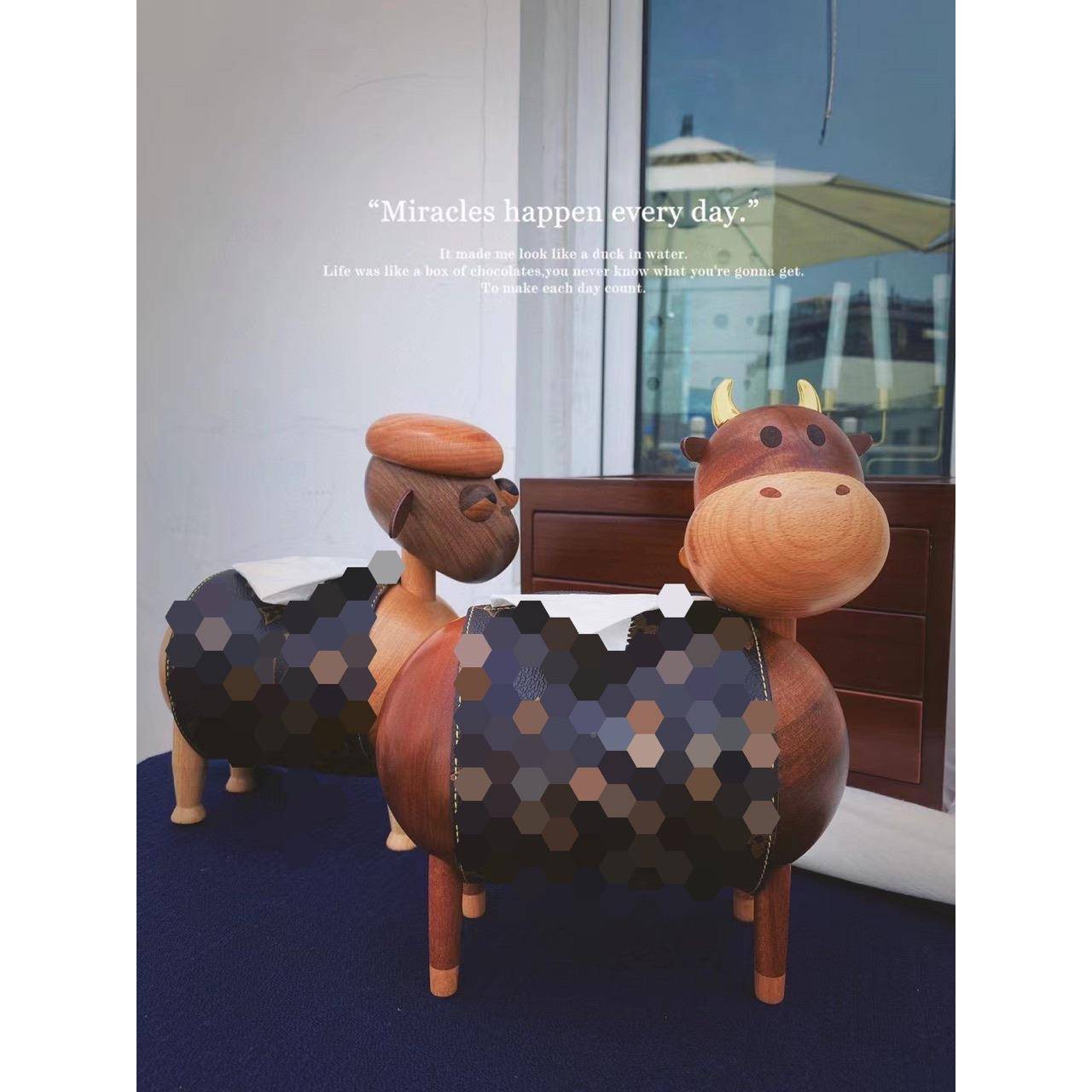 生6215肖牛气冲天霸气架牛纸巾创摆意件立可式原木卷纸巾盒爱简约