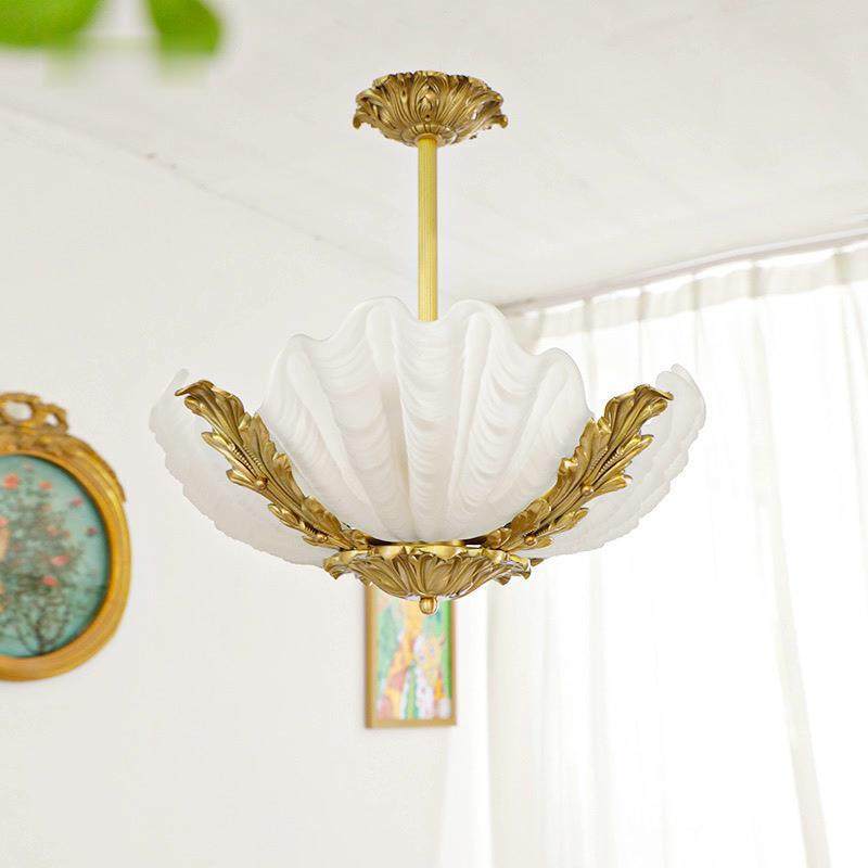 全铜护中古贝玻璃吊壳灯具灯客厅法式复轻古奢美式卧室衣帽间眼吊