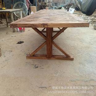 中式 老榆木VSA拼花餐桌会长方形老门大板桌桌办公室待客茶台议餐