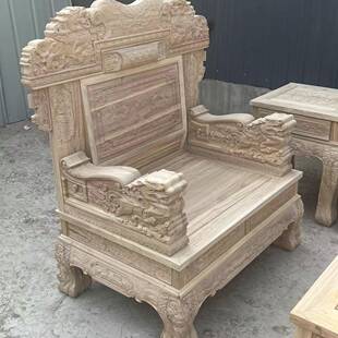 中式 沙发茶几组合实客厅20021北方老木仿古榆工全木厂直供白茬胚