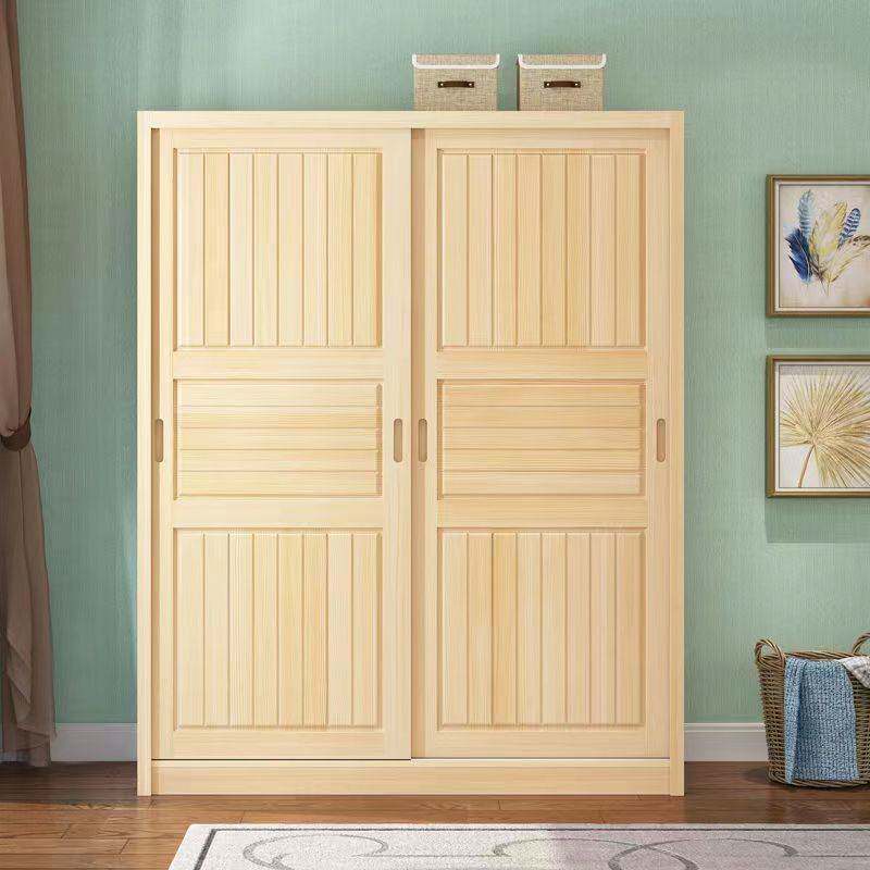 推拉门衣柜松木经济型50深全实木大衣橱现代简约家用滑动儿童衣柜