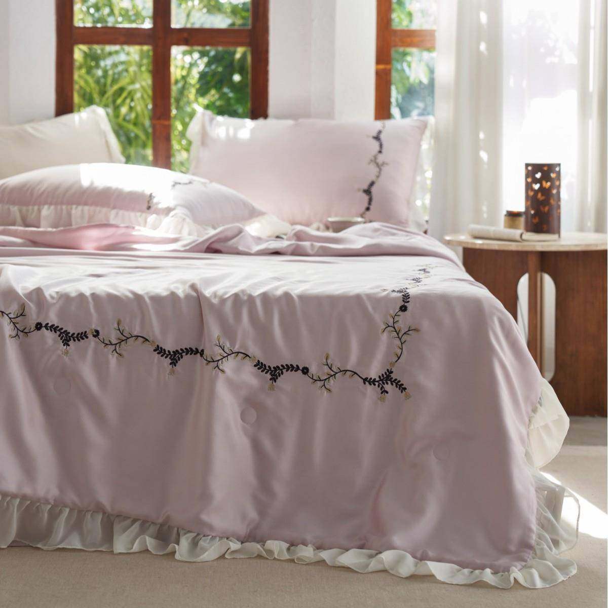 夏季莱赛尔兰精天丝夏凉被四件套公主风花边刺绣凉感1.8m床品