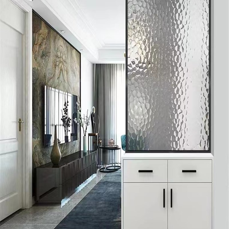 水波纹半墙隔断玄关屏风卫生间客厅洗手池入户钢化艺术玻璃定制