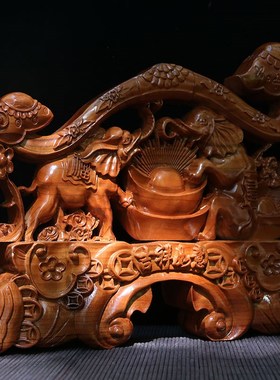 正宗桃木吉祥如意木雕摆件现代客厅如意家居大象招财摆件工艺礼品