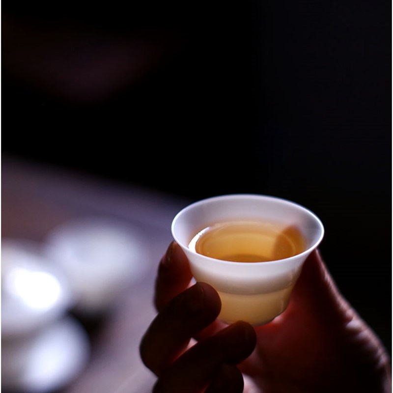 绿筠轩薄胎竹节茶杯羊脂玉小号喝茶杯纯白色陶瓷品茗杯高端茶具