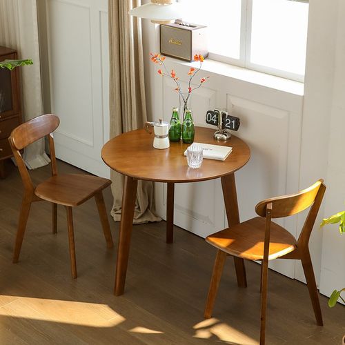 中古实木圆桌小户型圆形餐桌阳台桌椅组合茶几咖啡店接待洽谈桌子