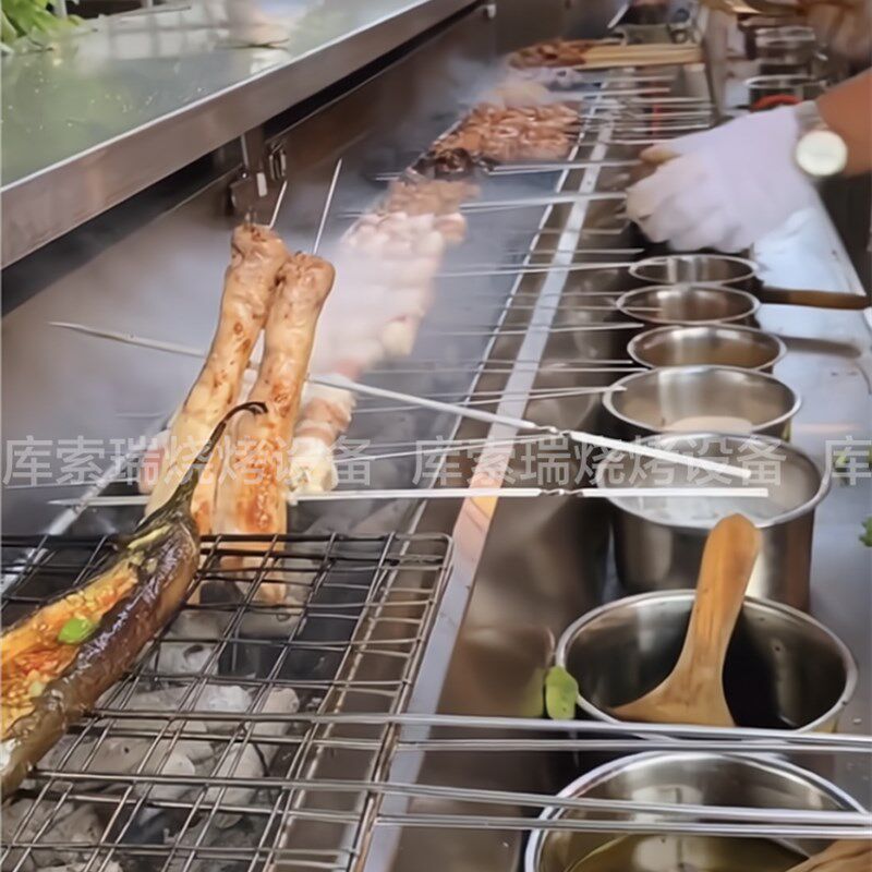 商用不锈钢烧烤炉子木炭烤炉加厚包钢炉无烟烧烤炉羊肉串烧烤架