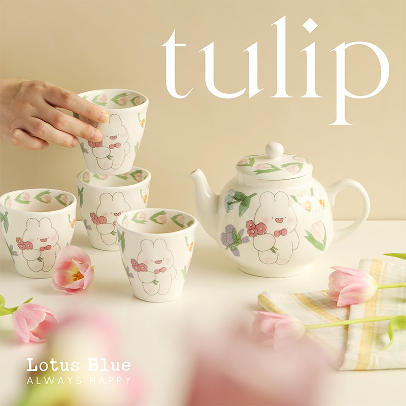 蓝莲花家居茉茉兔年茶具套装客厅茶几办公室泡茶陶瓷茶壶茶杯整套