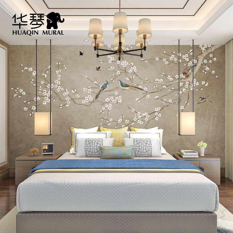 华琴 定制壁画 中式梅花花鸟无缝墙布酒店客厅卧室电视背景墙壁纸