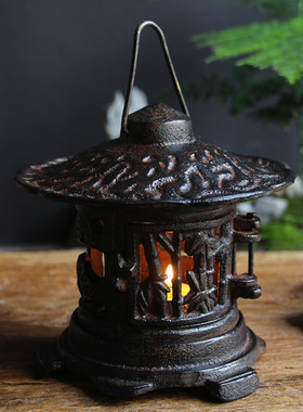 复古做旧灯笼摆件庭院家居民宿装潢创意工艺品铁艺防锈铸铁小灯笼