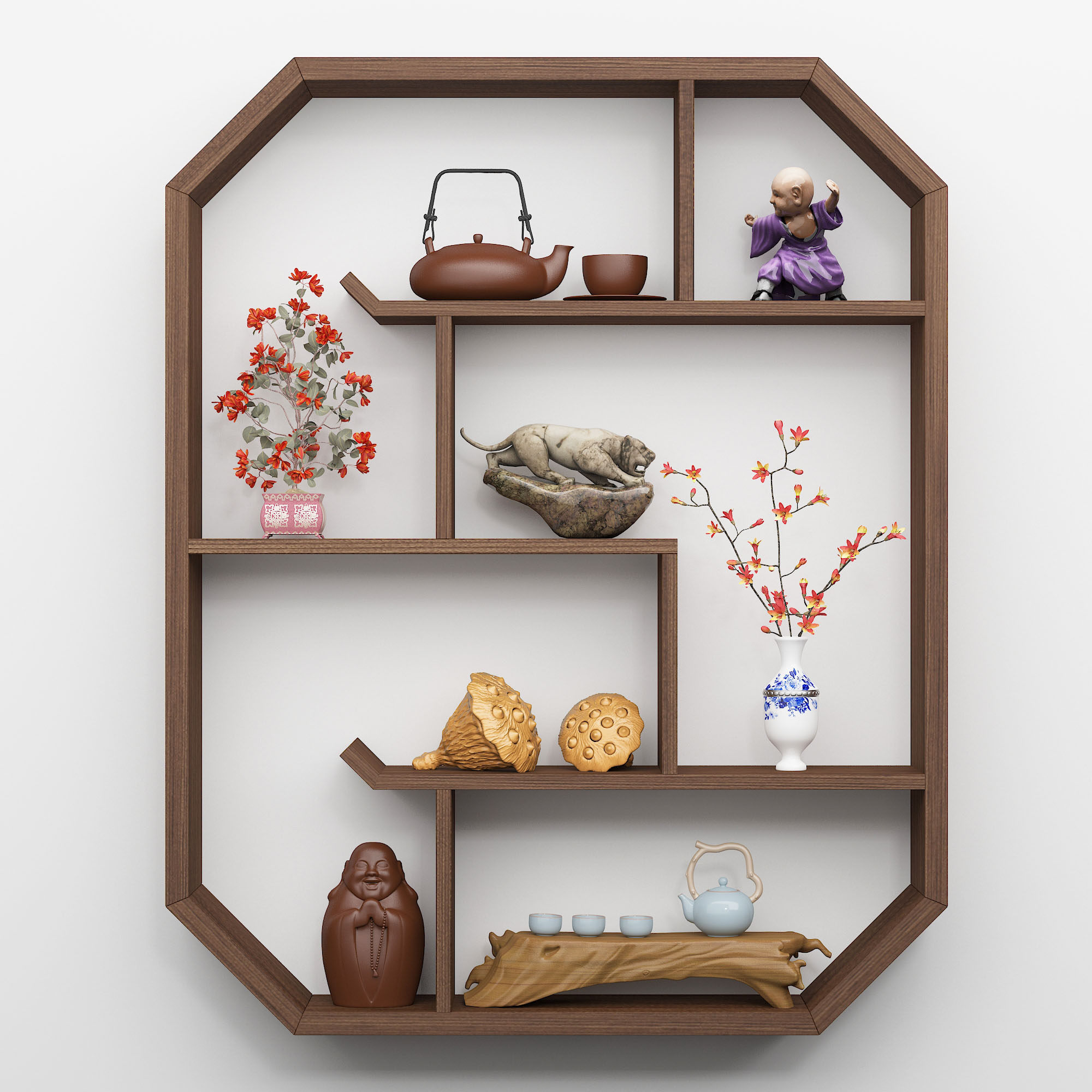 博古架实木中式墙上多宝阁挂墙茶室置物现代简约壁挂茶叶茶壶摆件
