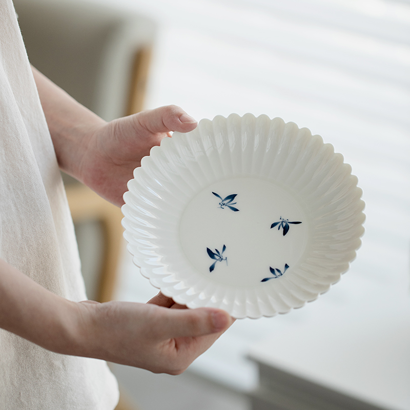 纯手绘蝴蝶兰花菊瓣壶承家用陶瓷茶承干泡盘茶点盘创意盖碗茶壶垫