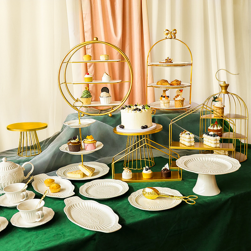 欧式装饰甜品台展示架摆件冷餐茶歇摆台蛋糕点心托盘下午茶点心架