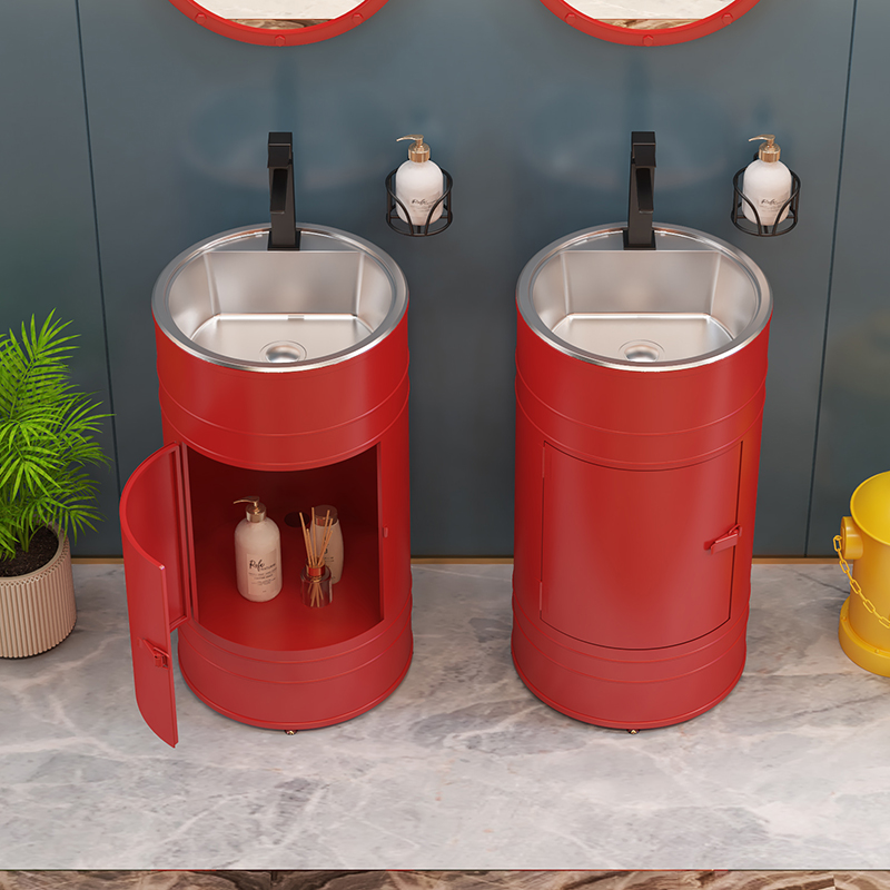 工业风不锈钢圆形洗手盆创意落地式洗脸盆复古商用酒店立柱台盆