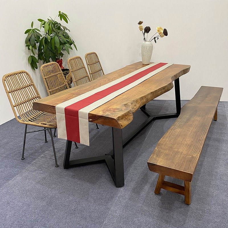 实木大板茶桌茶台复古会议桌长桌商用工作桌松木原木民宿木头桌子