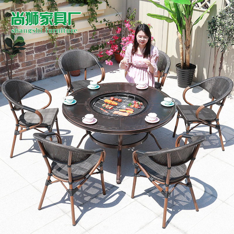 户外烧烤桌椅别墅桌椅露台桌椅花院桌椅组合铸铝碳烤桌椅电烤炉桌,住宅家具,户外烧烤桌,淘宝优惠券,粉丝福利购,淘宝优惠卷
