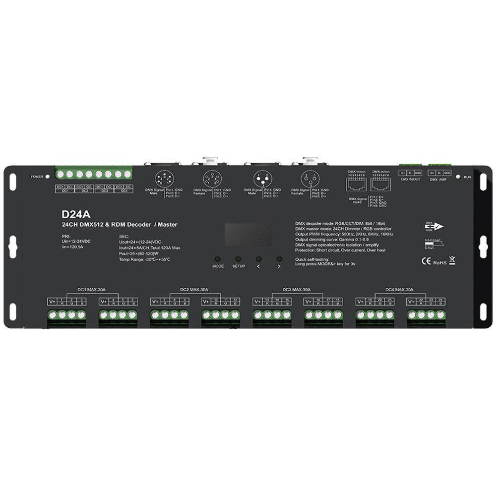 D24A 24通道恒压RDM控制器单色双色RGB可选内置10模式12-24V2880W