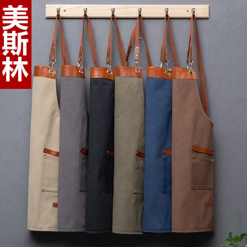 韩版广告围裙加厚水果奶茶店超市咖啡厅服务员工作服围腰