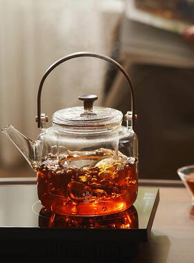 鸣盏玻璃烧水壶耐高温可加热煮茶提梁壶泡茶具煮茶器600mlMZ8021A