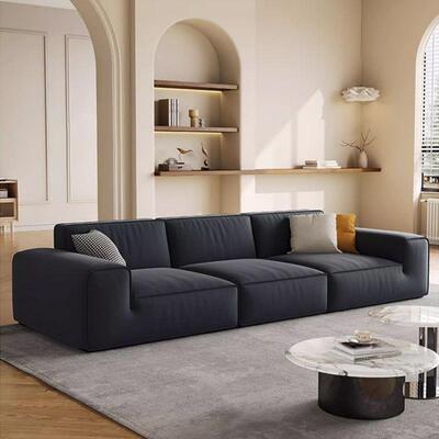 意式极简约轻奢大黑牛云感绒布艺沙发现代客厅小户型直排方块沙发