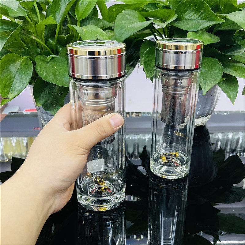 招财纳福双层貔貅玻璃杯福运车载泡茶杯加厚耐高温不含铅礼盒包装